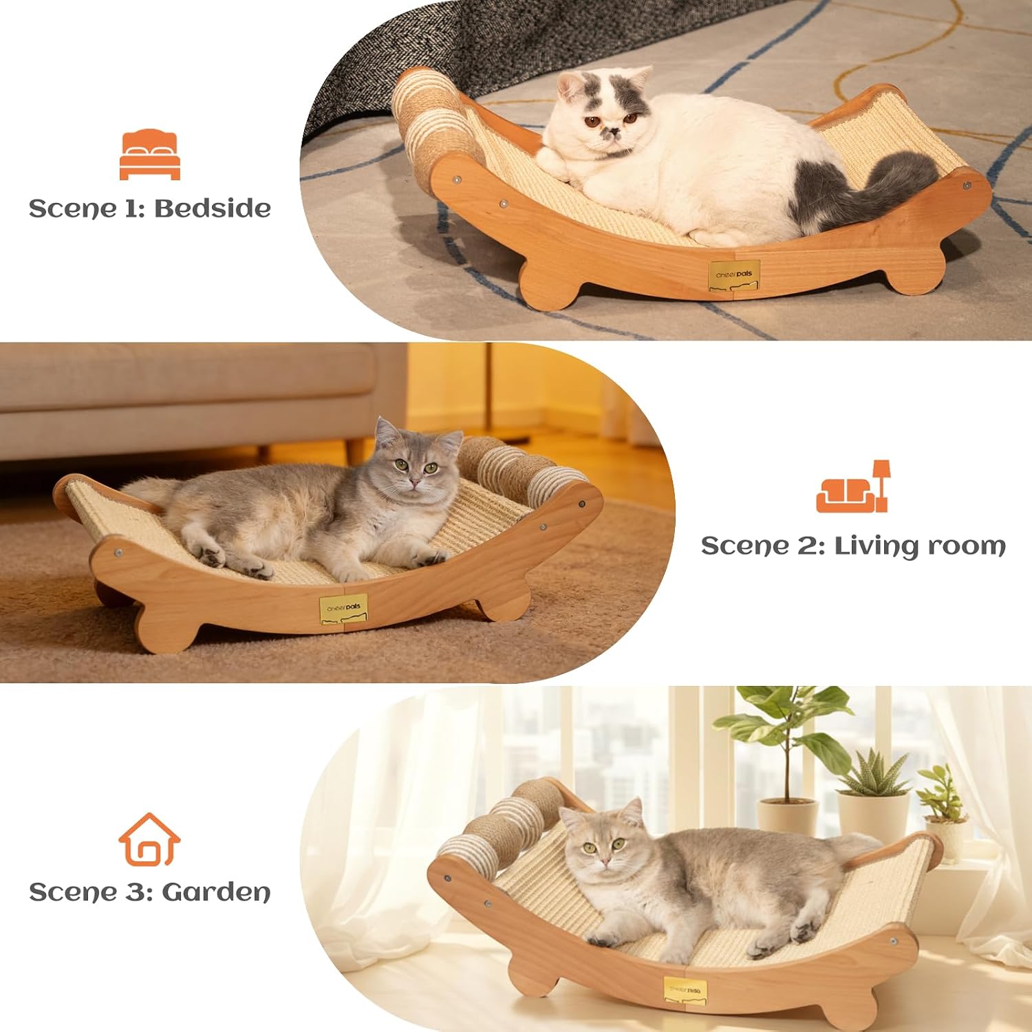 CHEERPALS Sisal Cat Scratcher Bed with Balls Wooden Cat Furniture(Large)