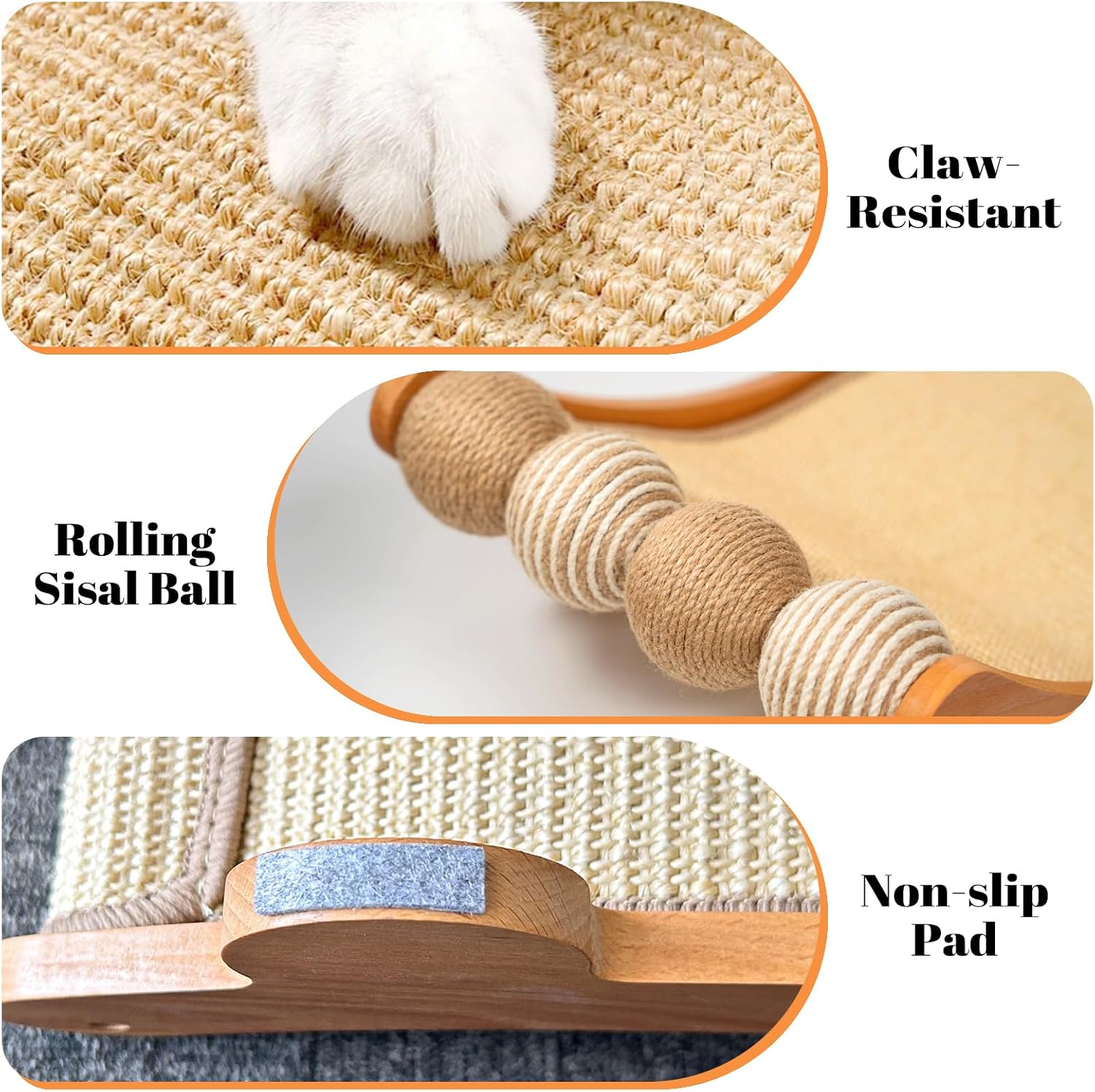 CHEERPALS Sisal Cat Scratcher Bed with Balls Wooden Cat Furniture(Large)
