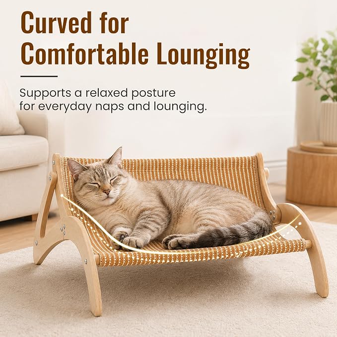 XL Sisal Cat Scratcher Bed for Large CatsStable Wood Cat Lounge21x21x10