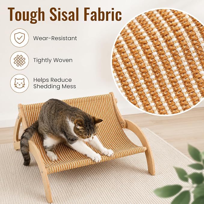 XL Sisal Cat Scratcher Bed for Large CatsStable Wood Cat Lounge21x21x10