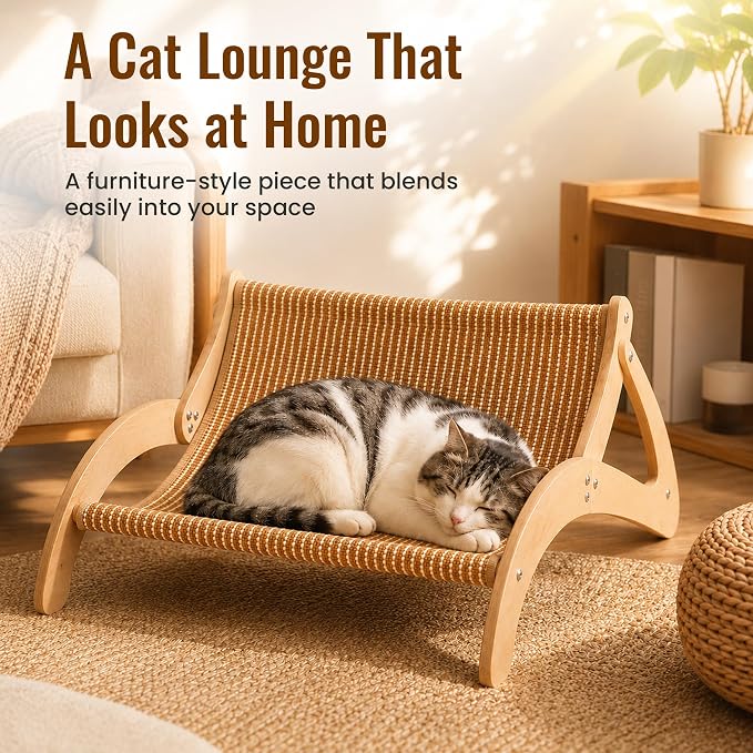 XL Sisal Cat Scratcher Bed for Large CatsStable Wood Cat Lounge21x21x10