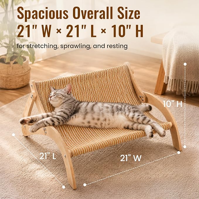 XL Sisal Cat Scratcher Bed for Large CatsStable Wood Cat Lounge21x21x10