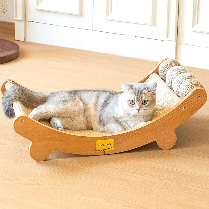 CHEERPALS Sisal Cat Scratcher Bed with Balls Wooden Cat Furniture(Large)
