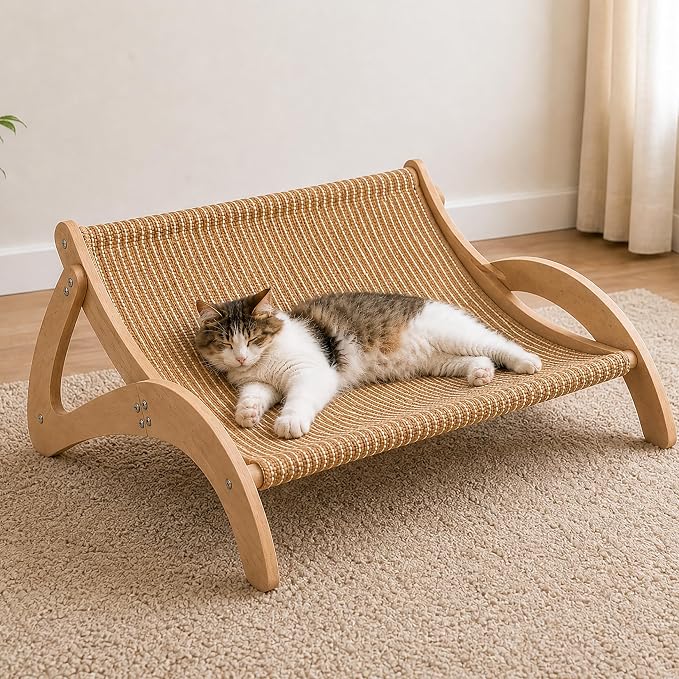 XL Sisal Cat Scratcher Bed for Large CatsStable Wood Cat Lounge21x21x10